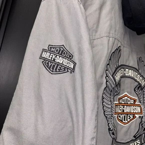 Harley Davidson Jacket Men Coat 2XL Gray Removable Vest Hoodie Embroidered Zip